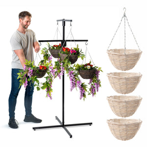 Bishop® Flower Hanging Basket Display Stand 4 Arm Black