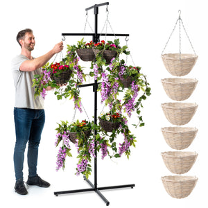 Bishop® Flower Hanging Basket Display Stand 6 Arm Black