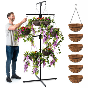 Bishop® Flower Hanging Basket Display Stand 6 Arm Black