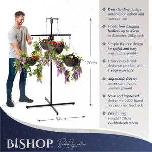 Bishop® Flower Hanging Basket Display Stand 4 Arm Black
