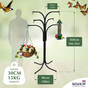 4 arm hanging plant stand Bishop® Flower Hanging Basket Display Stand 6 Arm Black – yoyelo.co.uk