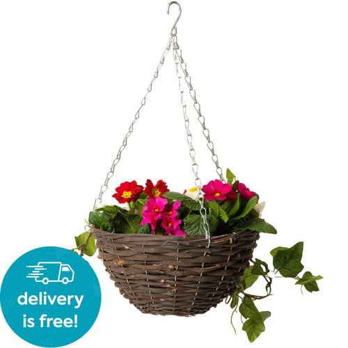 Country Rattan Wicker Hanging Basket Dark Weave 30cm (12in)