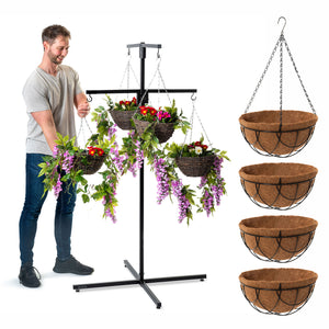 Bishop® Flower Hanging Basket Display Stand 4 Arm Black