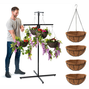 Bishop® Flower Hanging Basket Display Stand 4 Arm Black