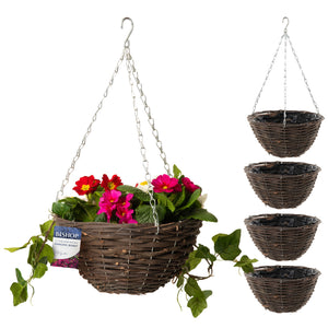 Country Rattan Wicker Hanging Basket Dark Weave 30cm (12in)