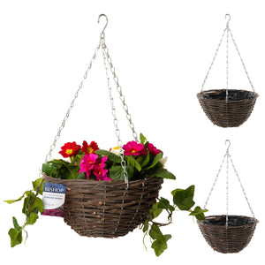 Country Rattan Wicker Hanging Basket Dark Weave 30cm (12in)