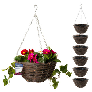 Country Rattan Wicker Hanging Basket Dark Weave 30cm (12in)