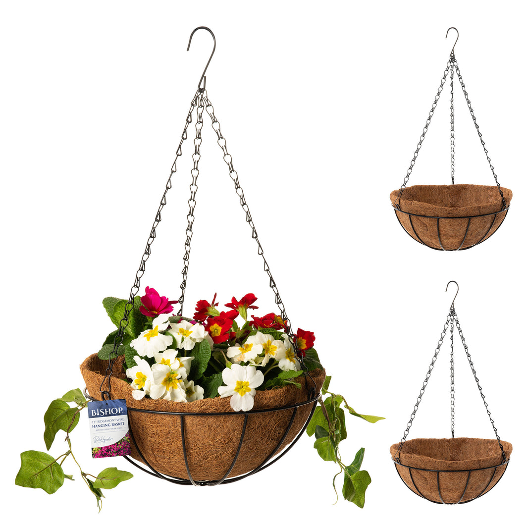 Ridgmont Wire Traditional Hanging Basket with Coconut Liner 30cm (12in)