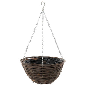 Country Rattan Wicker Hanging Basket Dark Weave 30cm (12in)