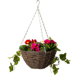 Country Rattan Wicker Hanging Basket Dark Weave 30cm (12in)